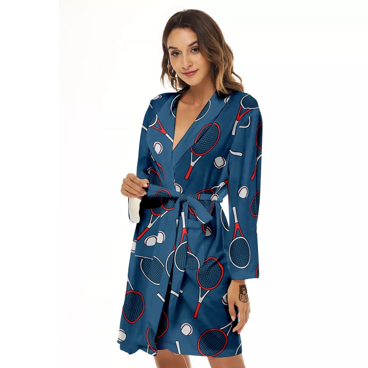 Theme Tennis Print Pattern Women's Robe-grizzshop