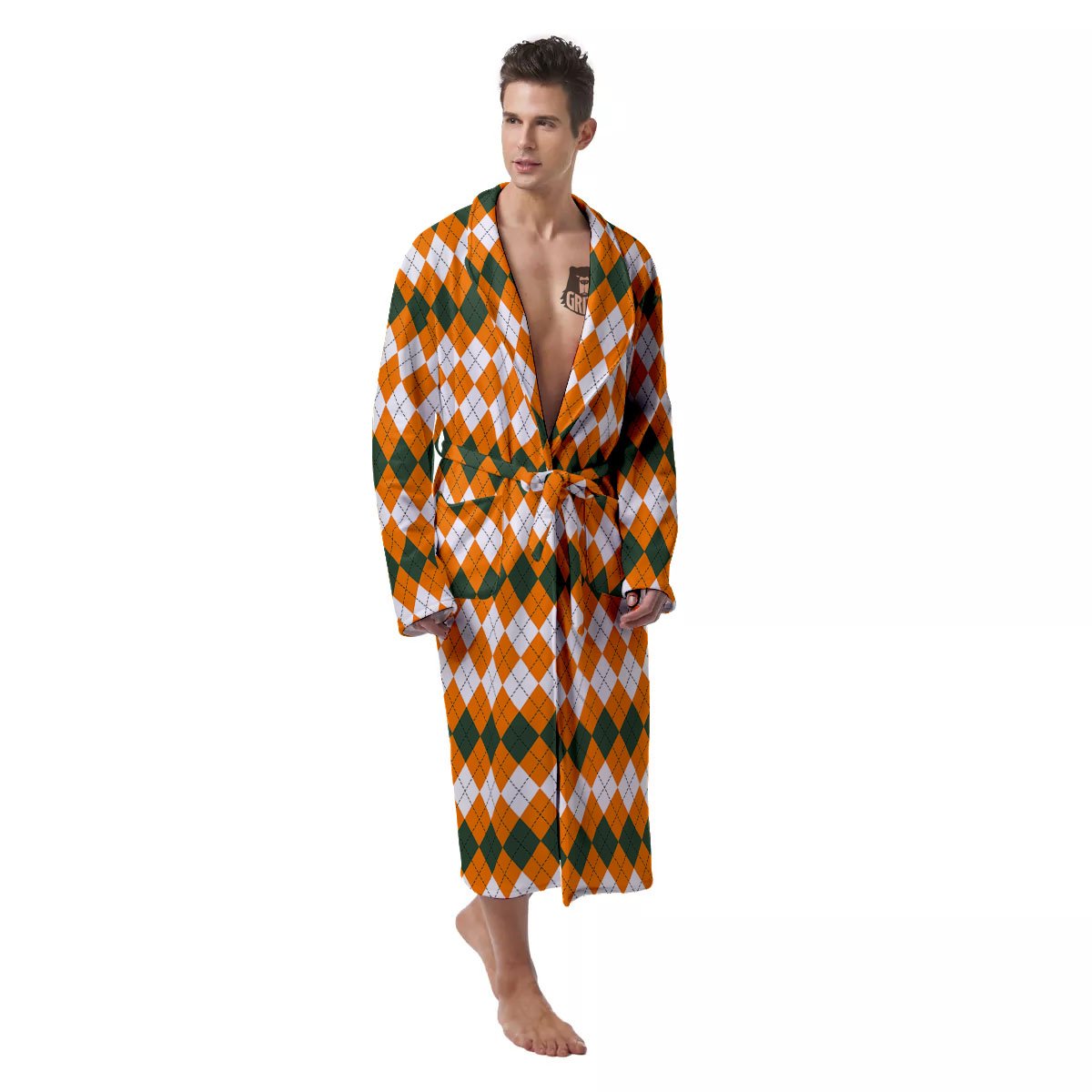 Themed Argyle Halloween Print Pattern Men's Robe-grizzshop