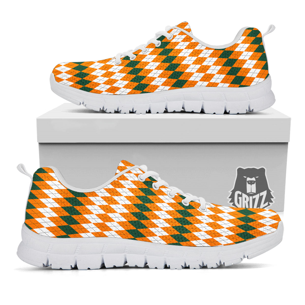 Themed Argyle Halloween Print Pattern White Sneaker-grizzshop