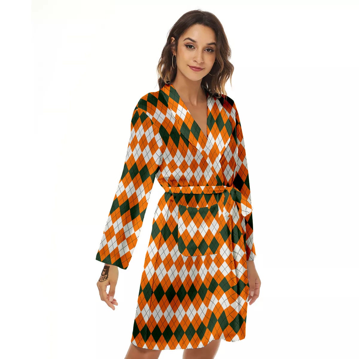 Themed Argyle Halloween Print Pattern Women's Robe-grizzshop