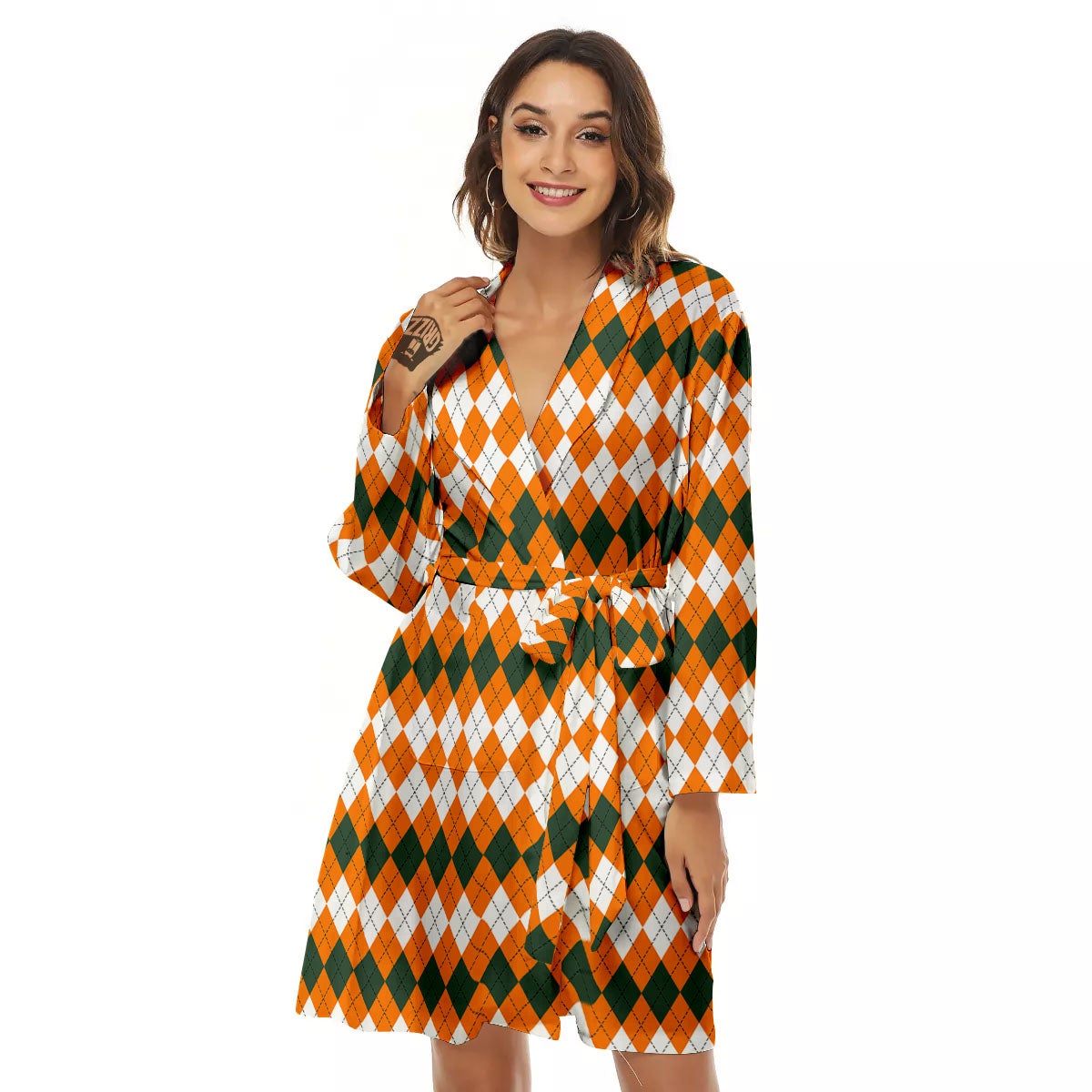 Themed Argyle Halloween Print Pattern Women's Robe-grizzshop