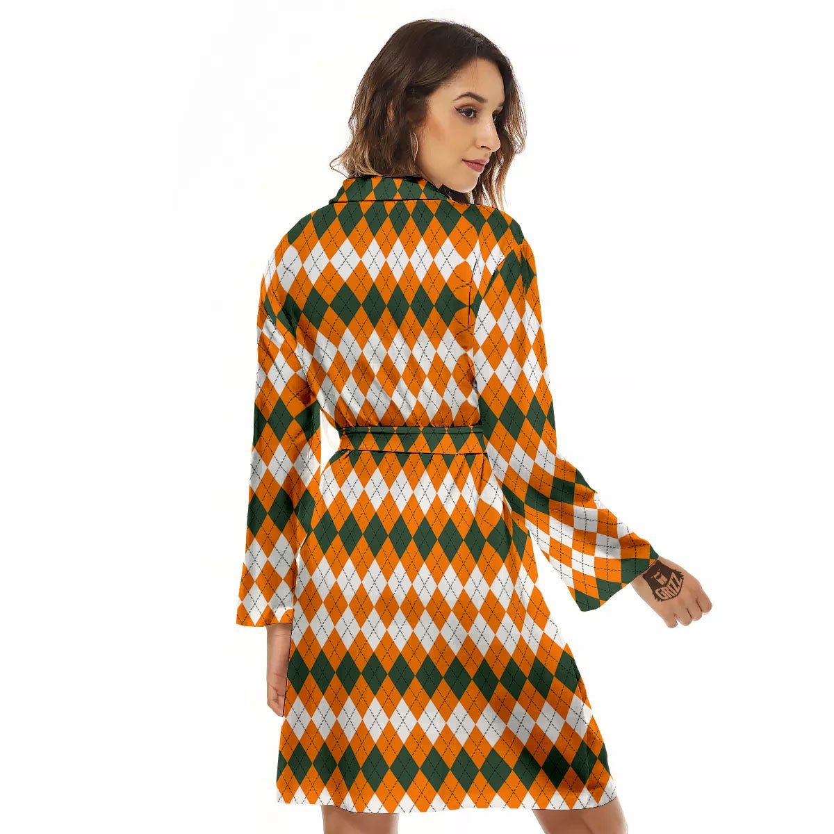 Themed Argyle Halloween Print Pattern Women's Robe-grizzshop