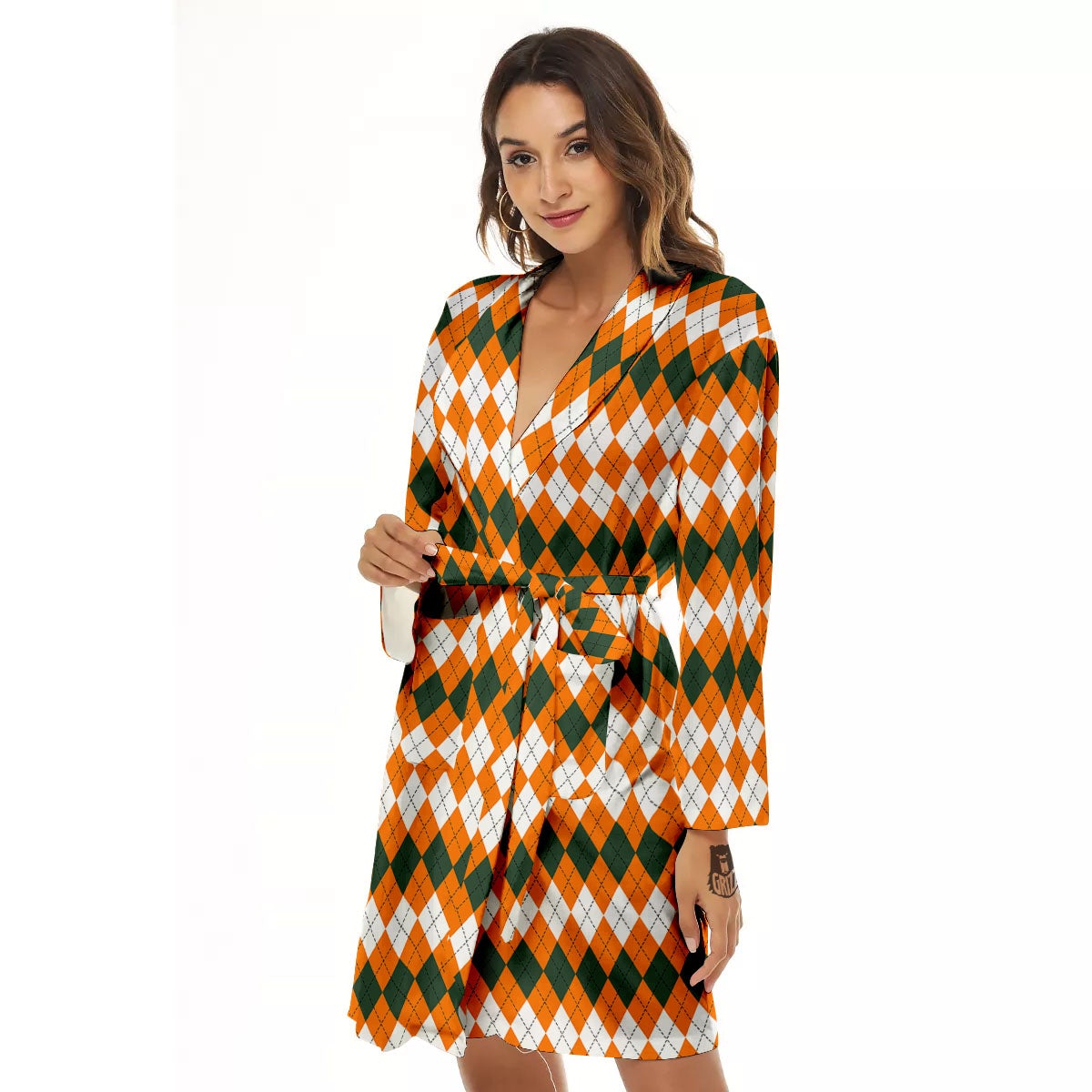 Themed Argyle Halloween Print Pattern Women's Robe-grizzshop