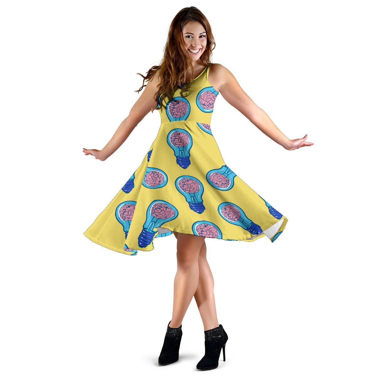 Thinking Brain Pattern Print Dress-grizzshop