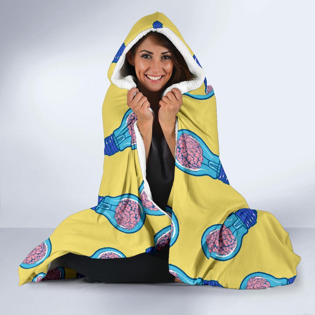 Thinking Brain Pattern Print Hooded Blanket-grizzshop