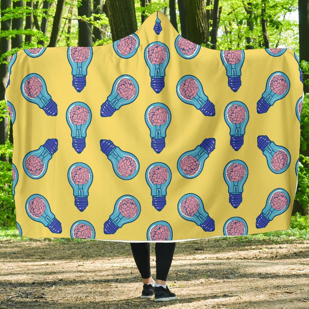 Thinking Brain Pattern Print Hooded Blanket-grizzshop