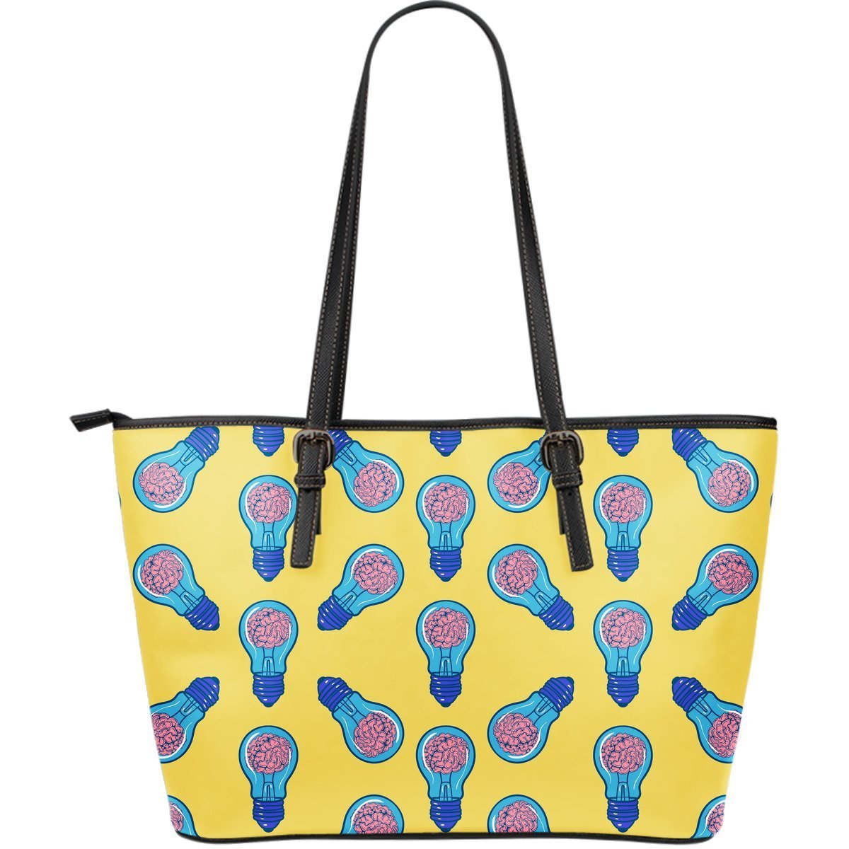 Thinking Brain Pattern Print Leather Tote Bag-grizzshop