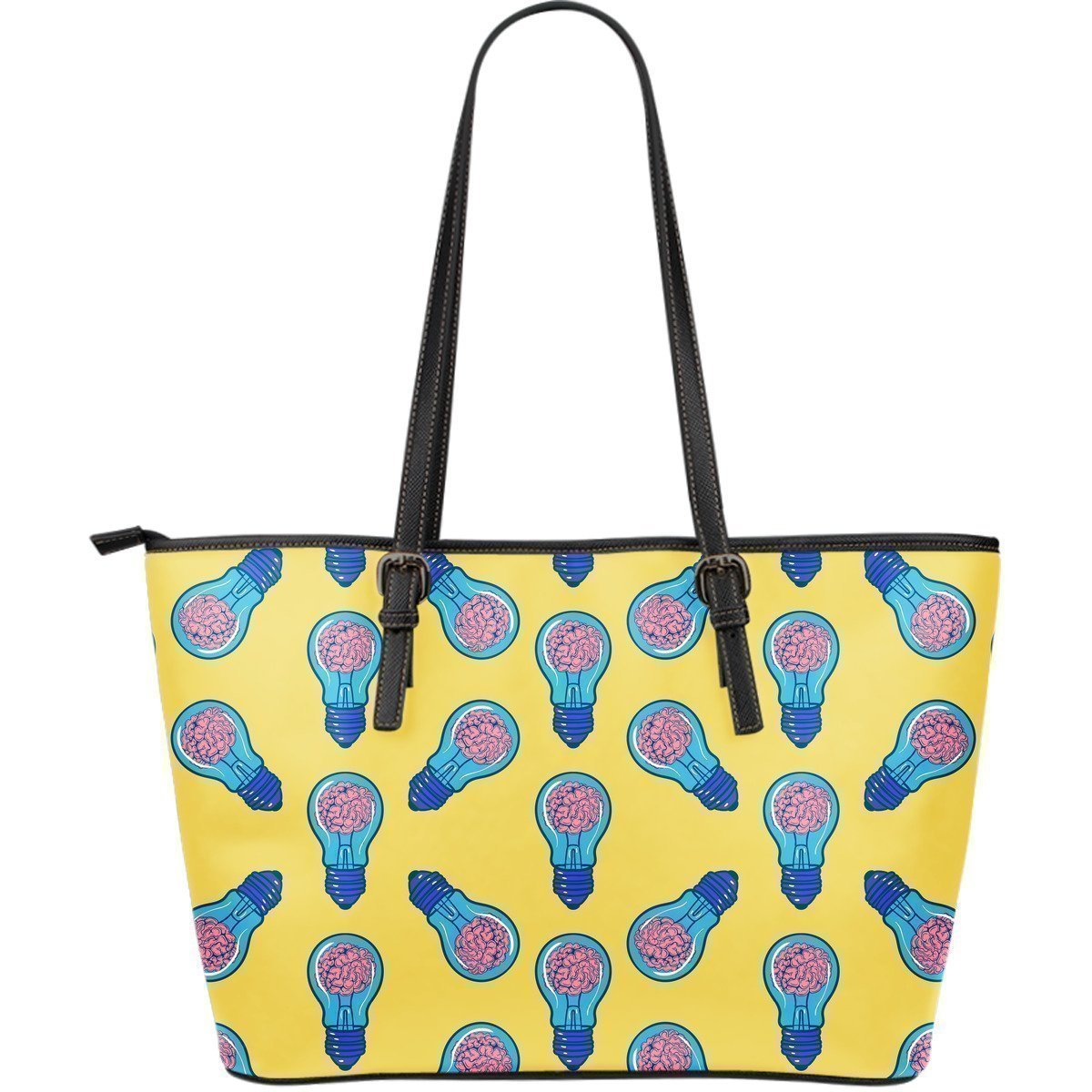 Thinking Brain Pattern Print Leather Tote Bag-grizzshop