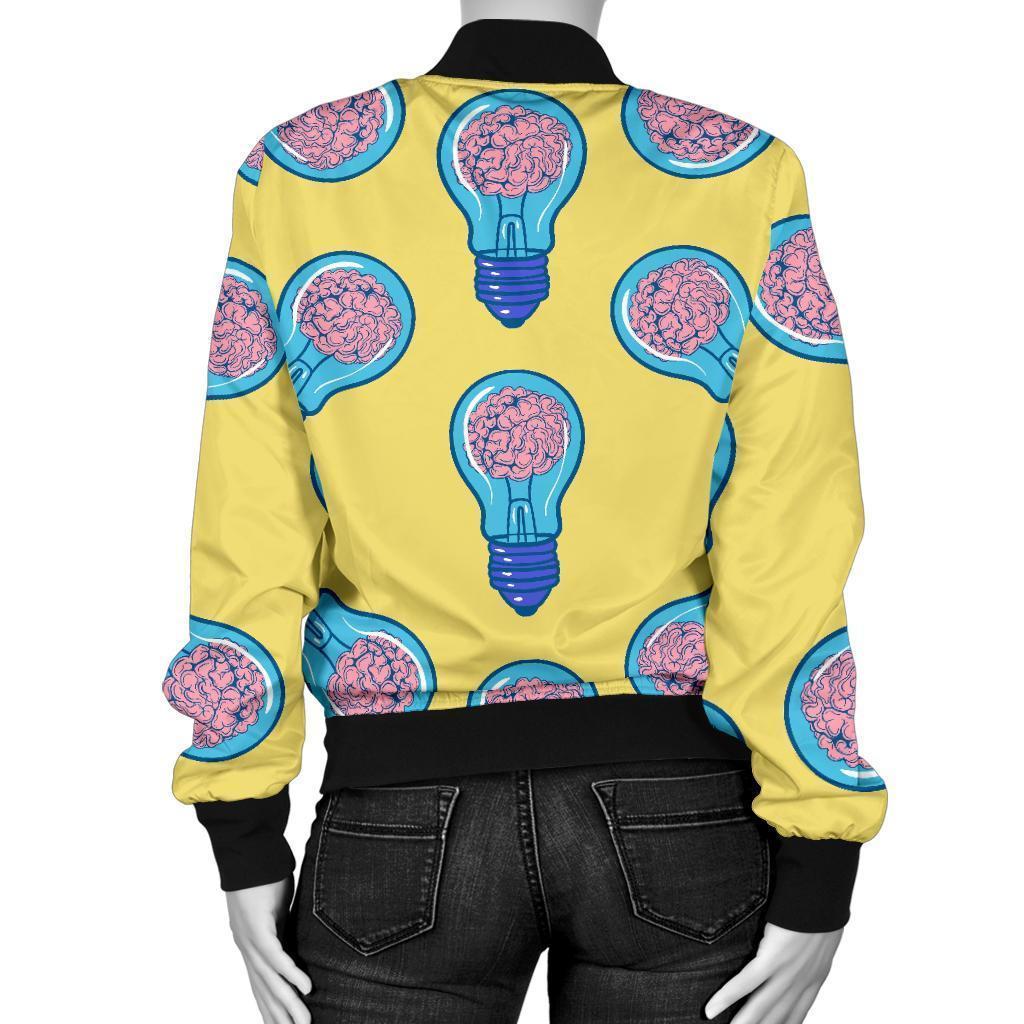 Thinking Brain Pattern Print Women Casual Bomber Jacket-grizzshop