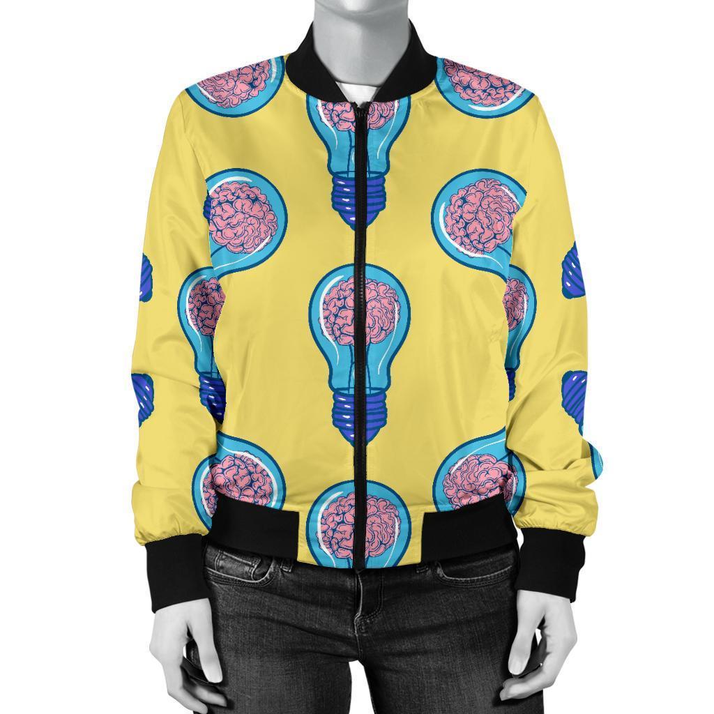 Thinking Brain Pattern Print Women Casual Bomber Jacket-grizzshop