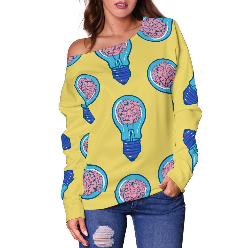 Thinking Brain Pattern Print Women Off Shoulder Sweatshirt-grizzshop