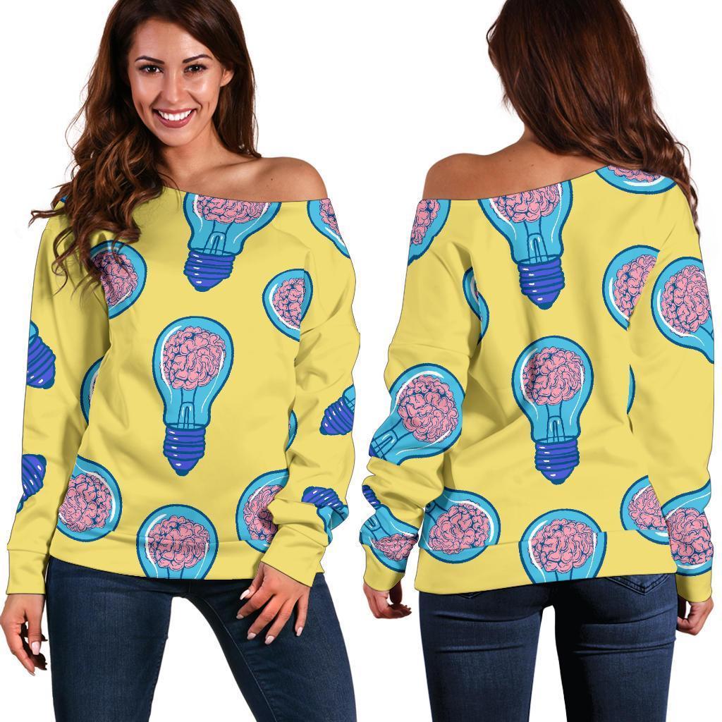 Thinking Brain Pattern Print Women Off Shoulder Sweatshirt-grizzshop