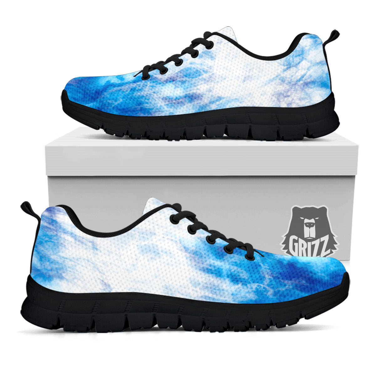 Tie Dye Acid Wash White And Blue Print Black Sneaker-grizzshop