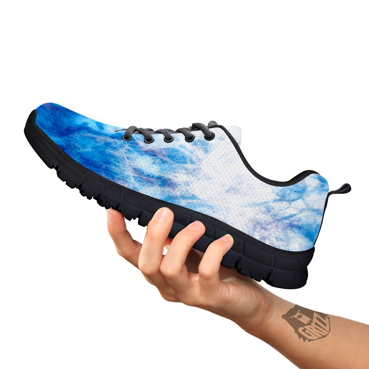 Tie Dye Acid Wash White And Blue Print Black Sneaker-grizzshop