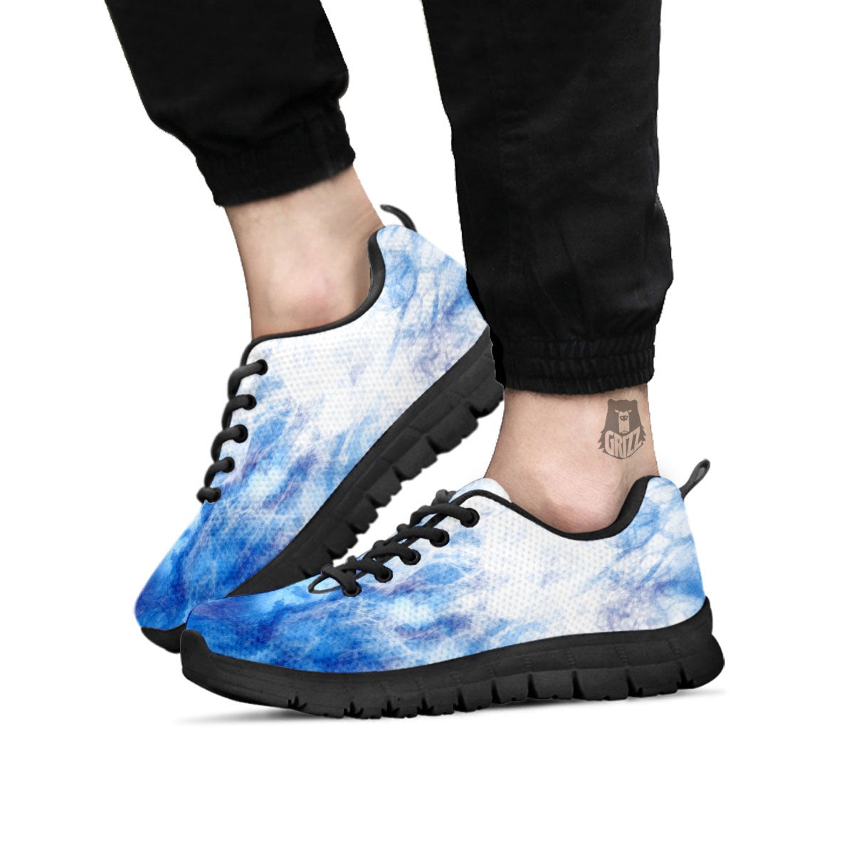 Tie Dye Acid Wash White And Blue Print Black Sneaker-grizzshop