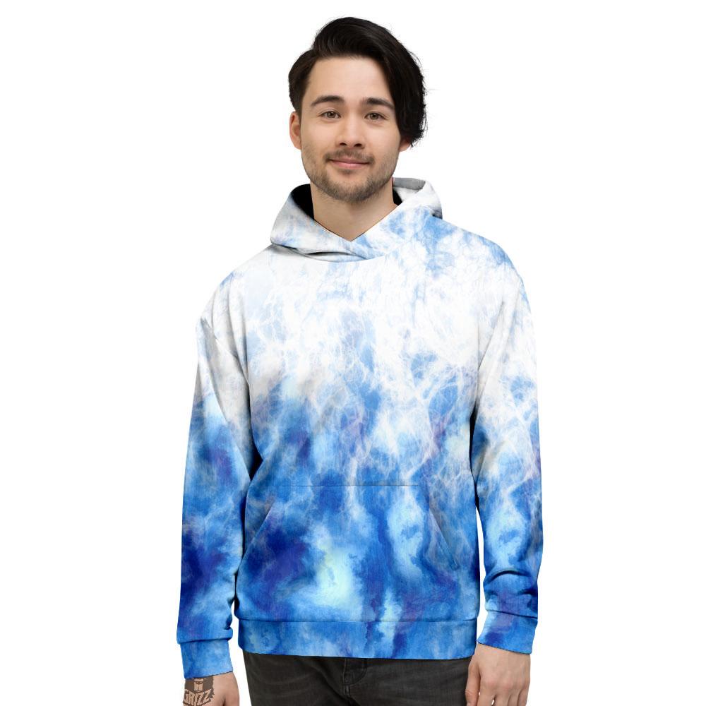 Mens Blue Printed Tie Dye Hoodie