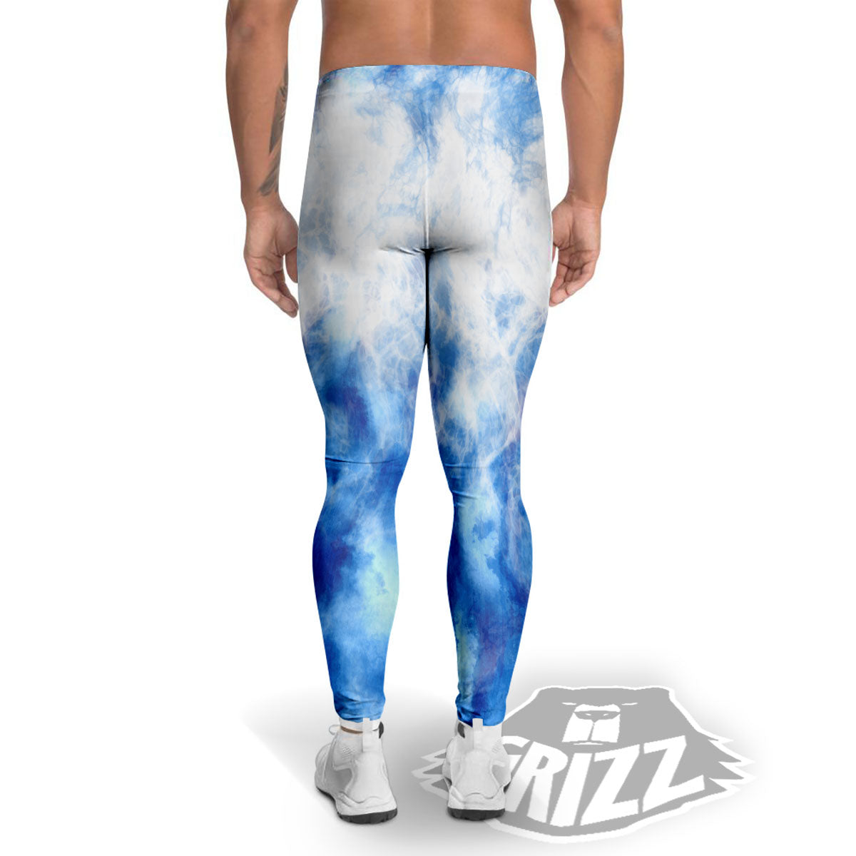 Tie Dye Acid Wash White And Blue Print Men's Leggings-grizzshop