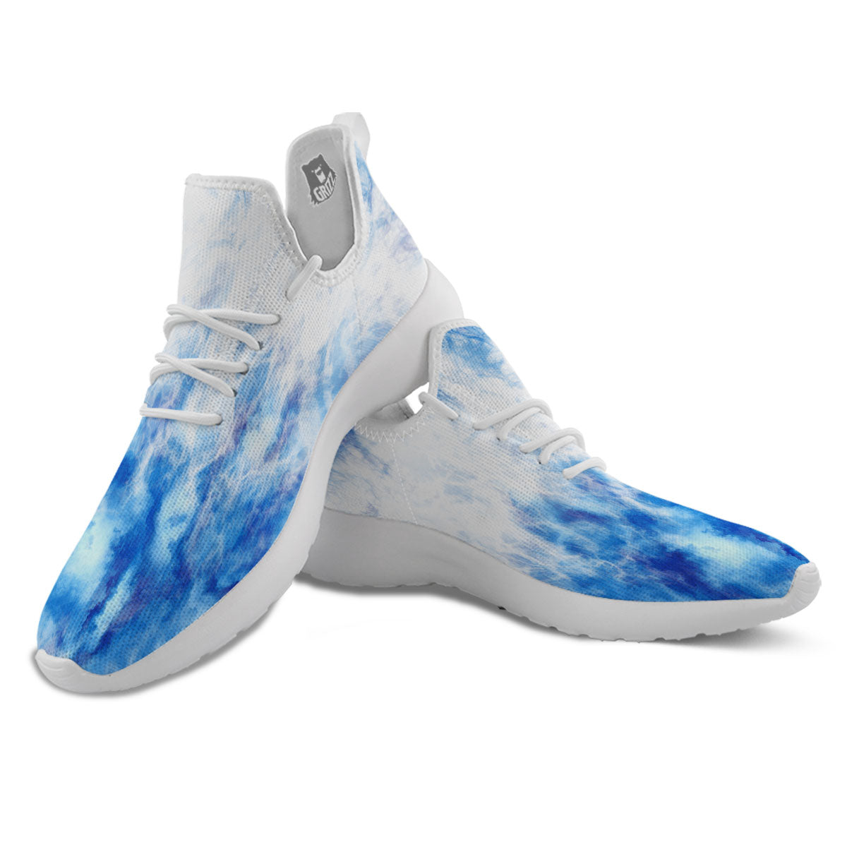 Tie Dye Acid Wash White And Blue Print White Athletic Shoes-grizzshop