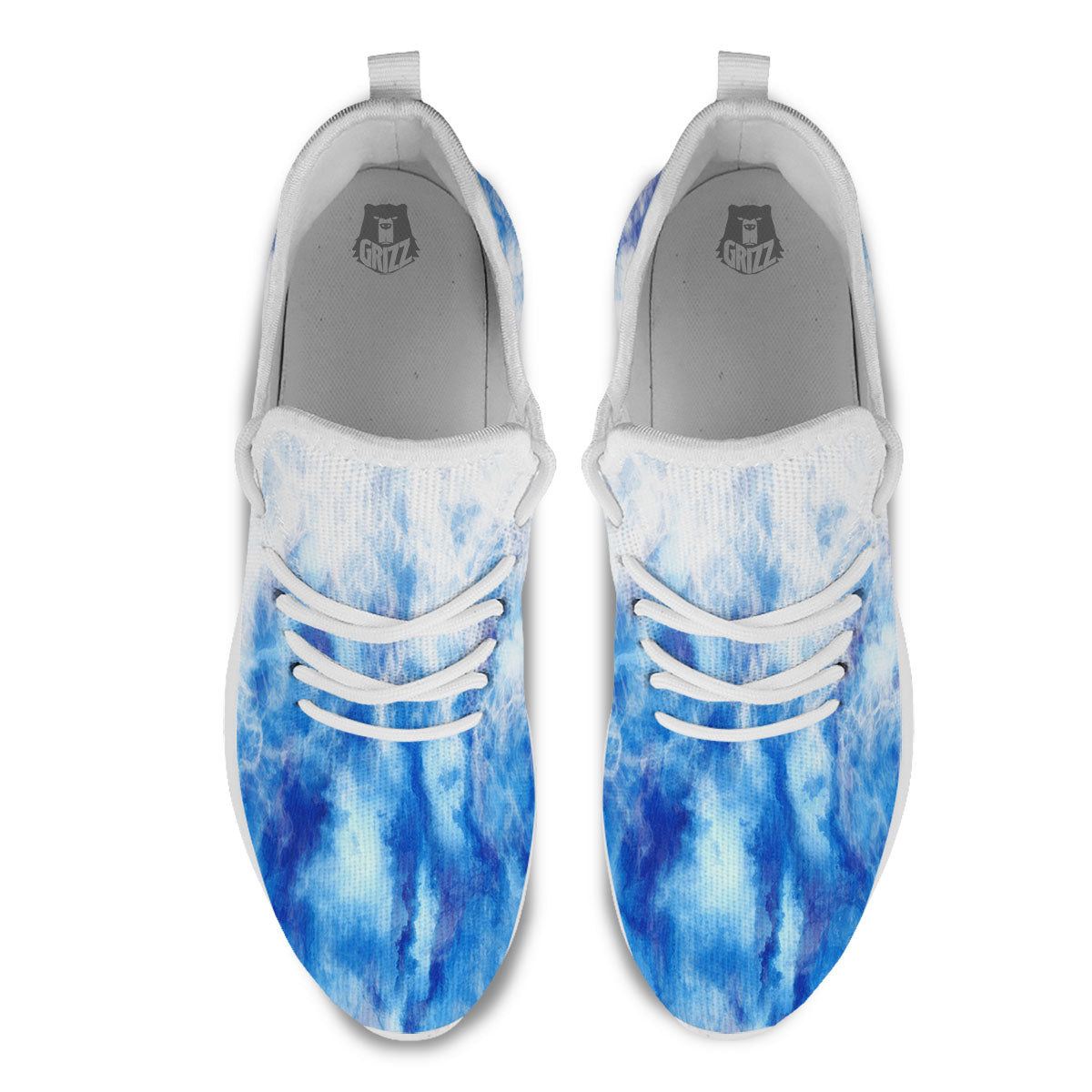 Tie Dye Acid Wash White And Blue Print White Athletic Shoes-grizzshop