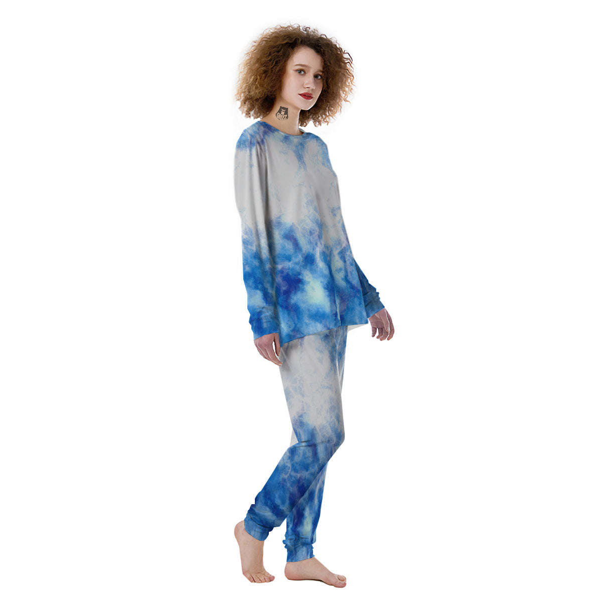 Tie Dye Acid Wash White And Blue Print Women's Pajamas-grizzshop