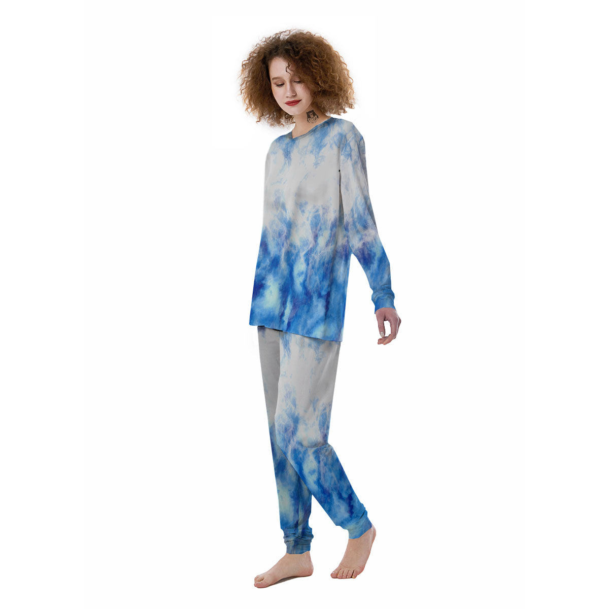 Tie Dye Acid Wash White And Blue Print Women's Pajamas-grizzshop