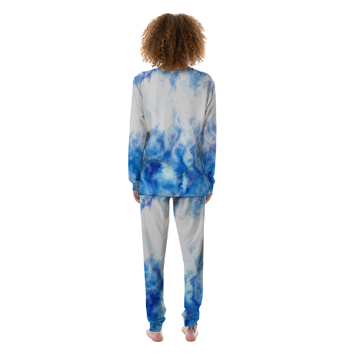 Tie Dye Acid Wash White And Blue Print Women's Pajamas-grizzshop