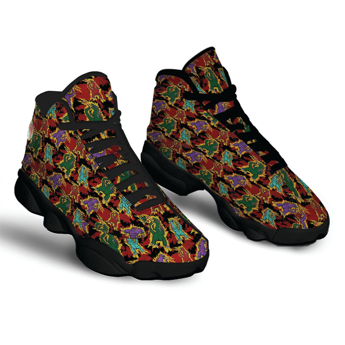 Tie Dye And Godzilla Print Pattern Black Basketball Shoes-grizzshop