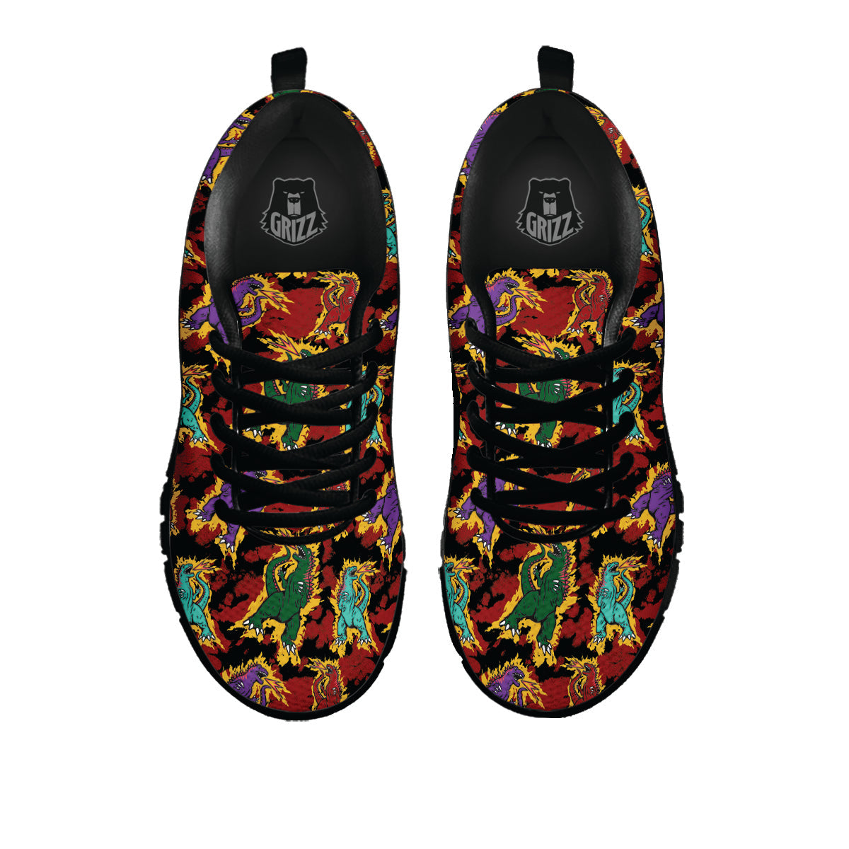 Tie Dye And Godzilla Print Pattern Black Sneaker-grizzshop