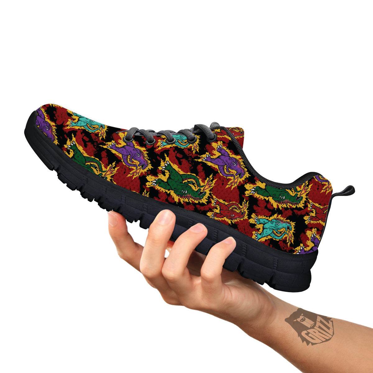 Tie Dye And Godzilla Print Pattern Black Sneaker-grizzshop
