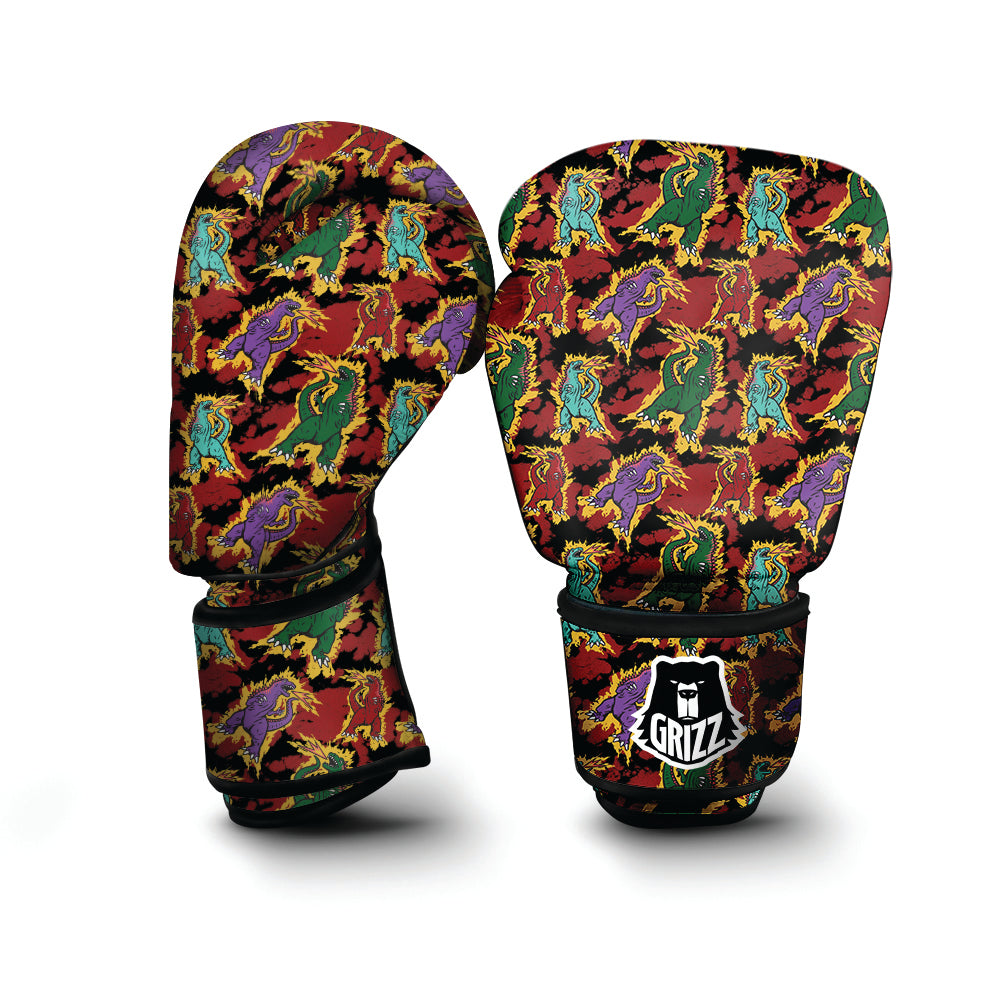 Tie Dye And Godzilla Print Pattern Boxing Gloves-grizzshop
