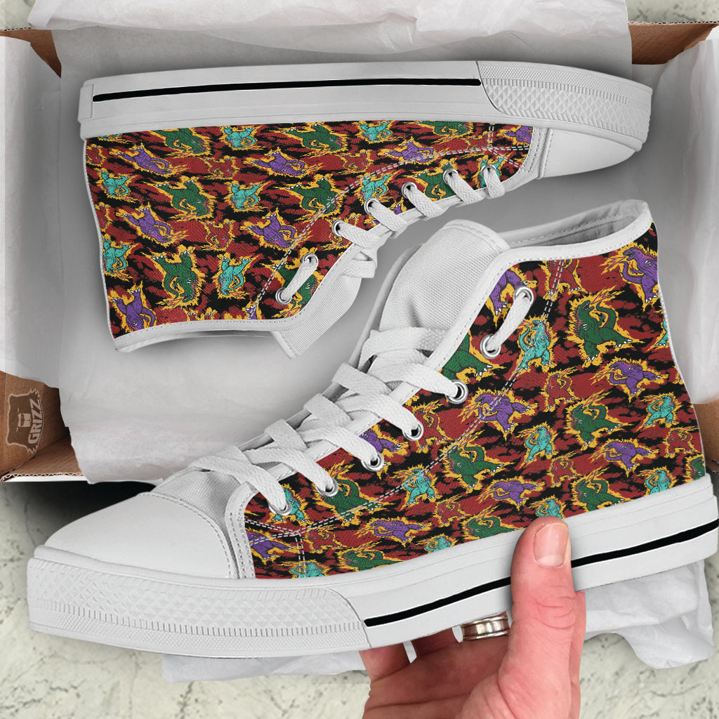 Tie Dye And Godzilla Print Pattern White High Top Shoes-grizzshop