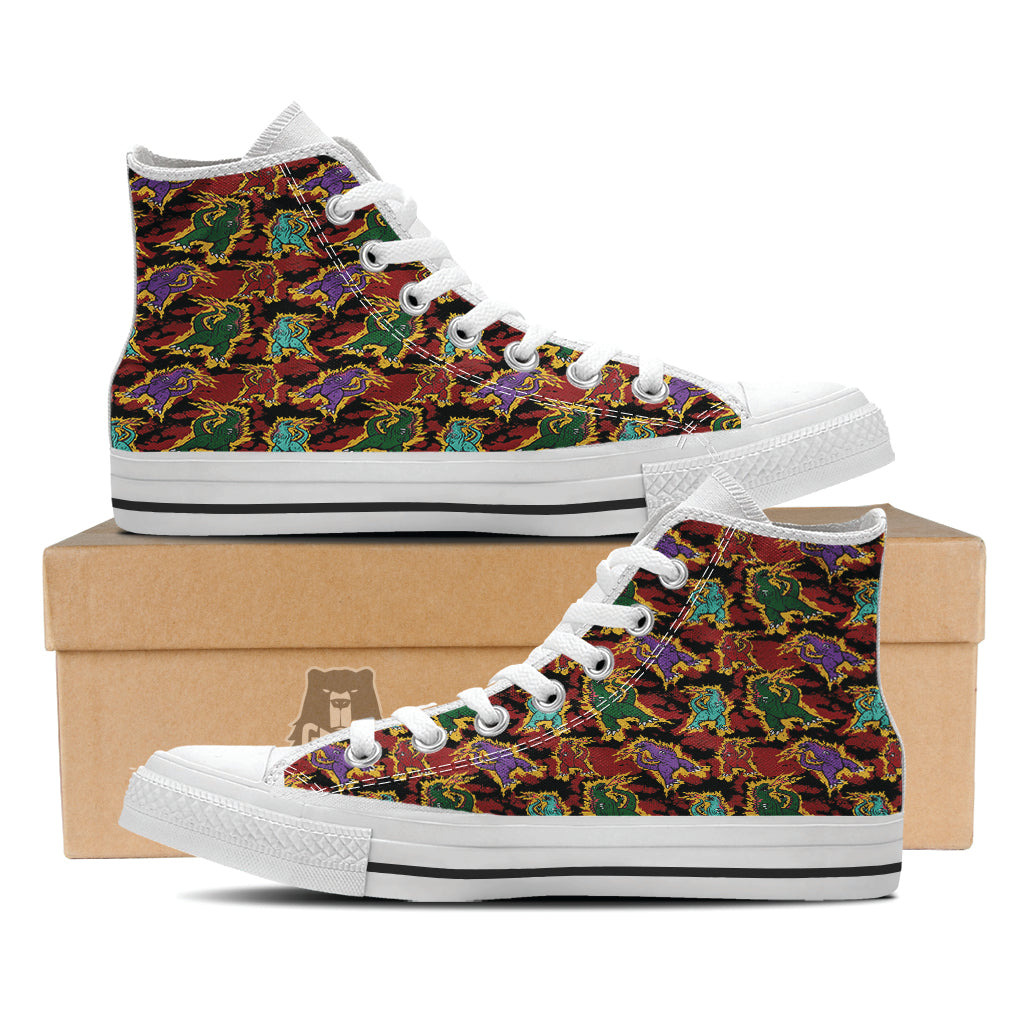 Tie Dye And Godzilla Print Pattern White High Top Shoes-grizzshop