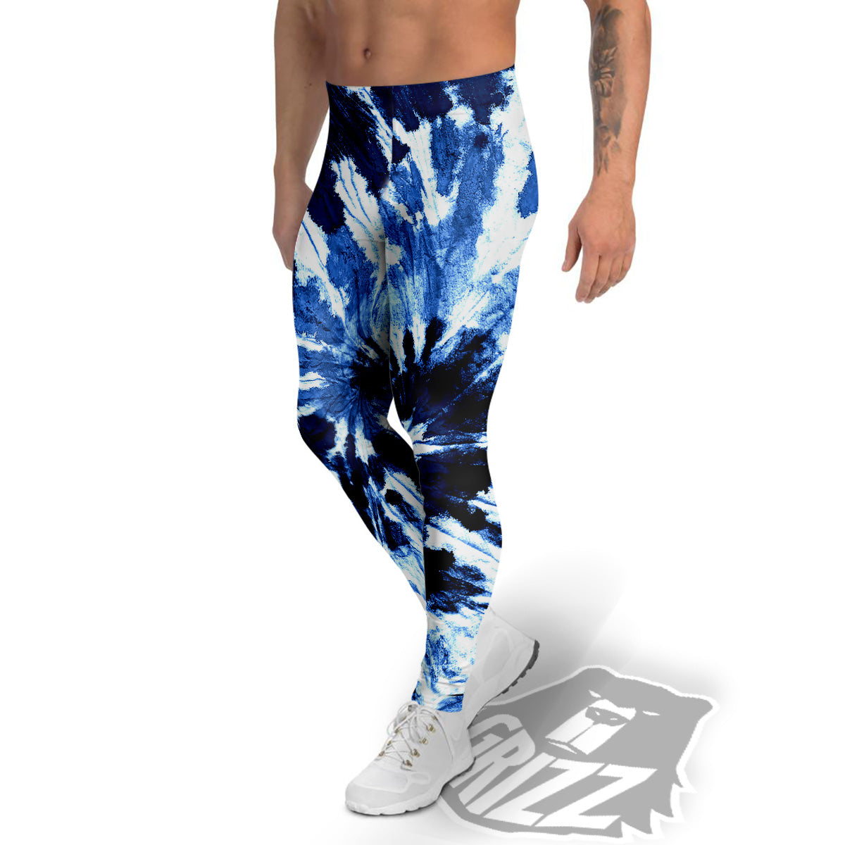 Tie Dye Black And Blue Print Men's Leggings-grizzshop