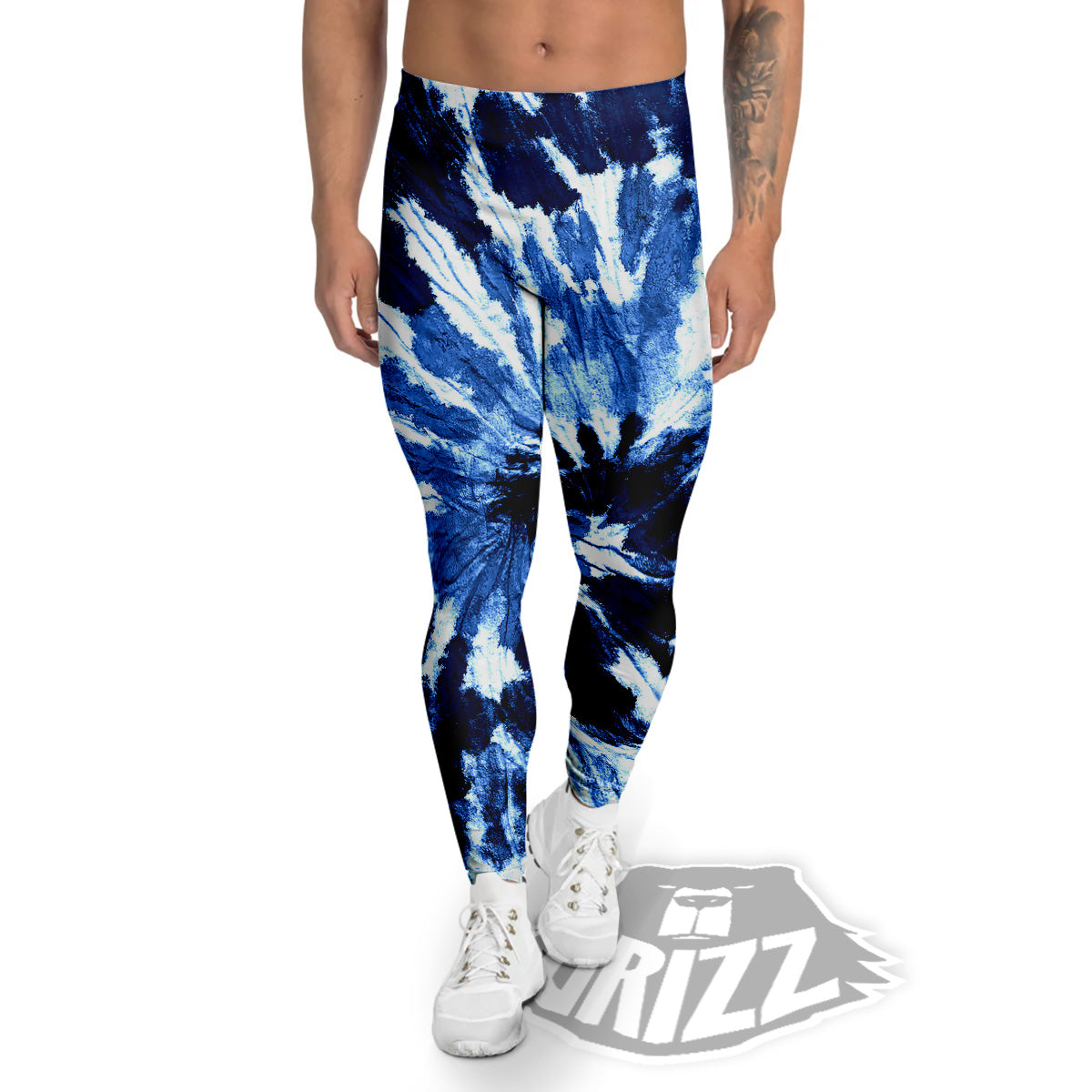 Tie Dye Black And Blue Print Men's Leggings-grizzshop
