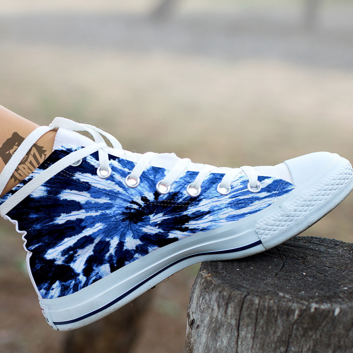 Tie Dye Black And Blue Print White High Top Shoes-grizzshop