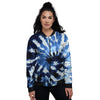 Tie Dye Black And Blue Print Women's Bomber Jacket-grizzshop