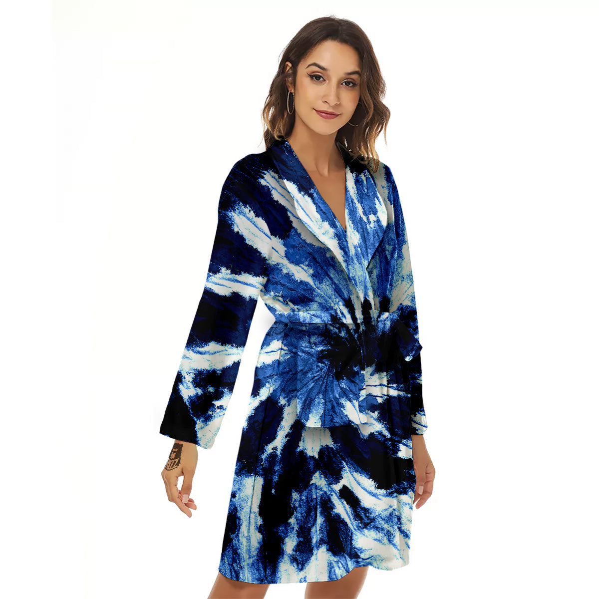 Tie Dye Black And Blue Print Women's Robe-grizzshop