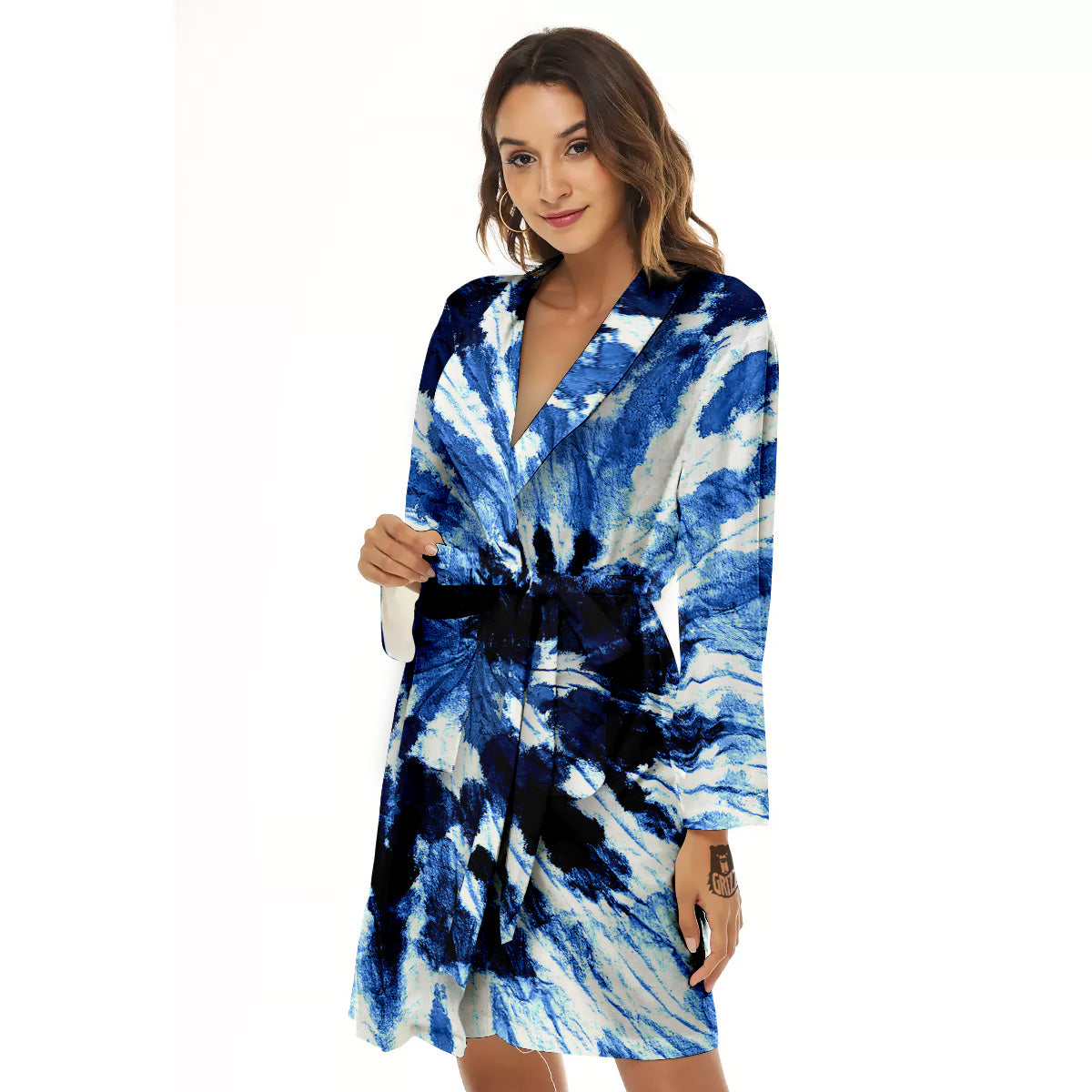 Tie Dye Black And Blue Print Women's Robe-grizzshop