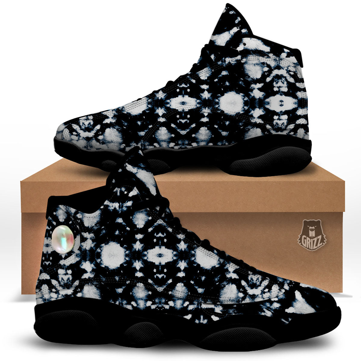 Tie Dye Black Backed Print Black Basketball Shoes-grizzshop