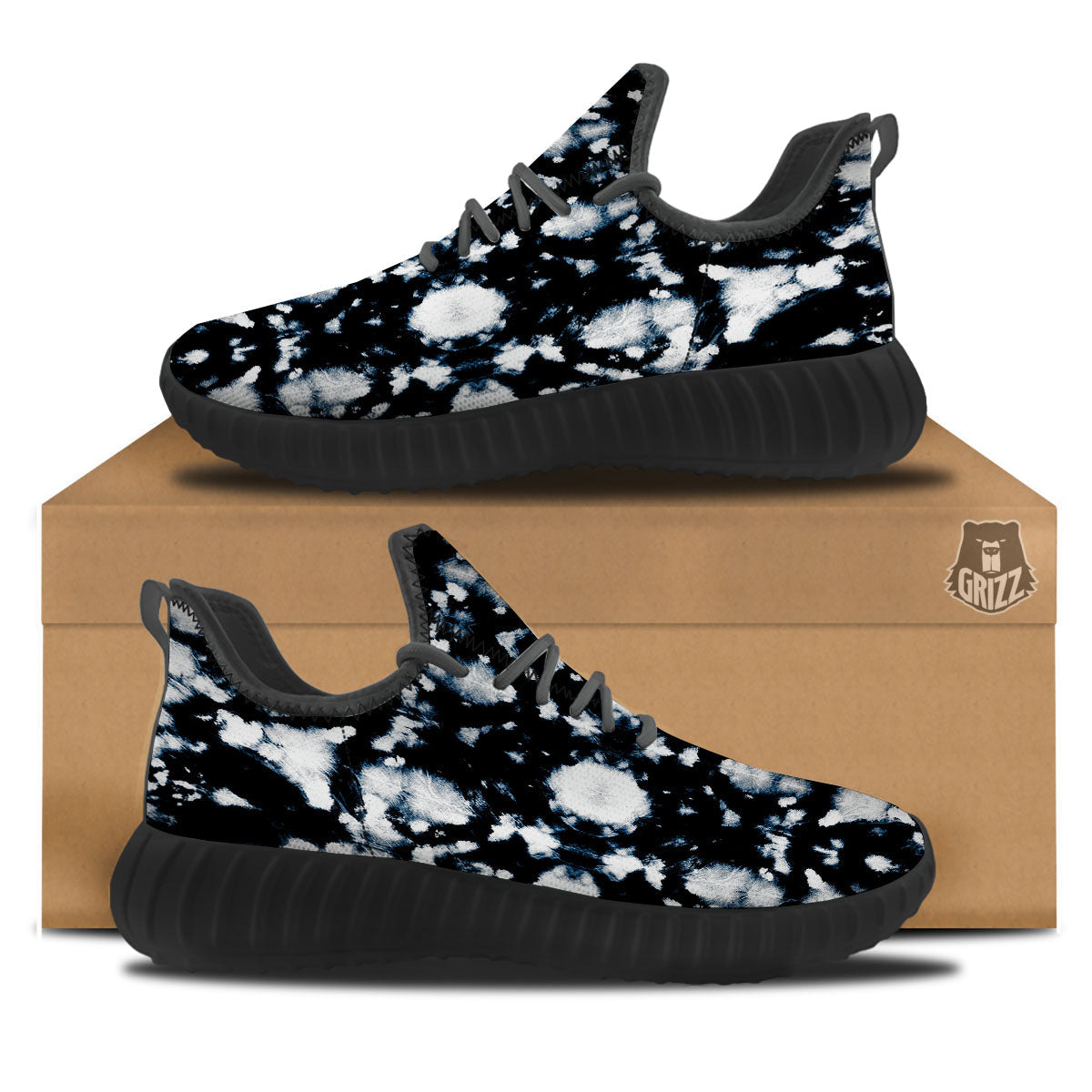 Tie Dye Black Backed Print Black Walking Shoes-grizzshop