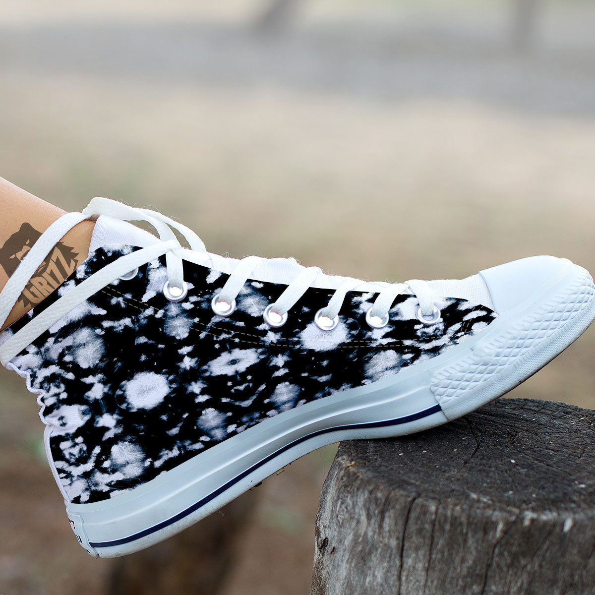 Tie Dye Black Backed Print White High Top Shoes-grizzshop