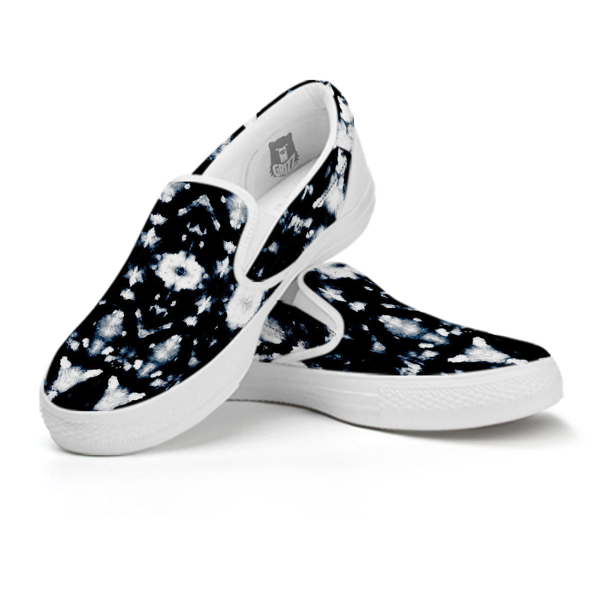 Tie Dye Black Backed Print White Slip On Shoes-grizzshop