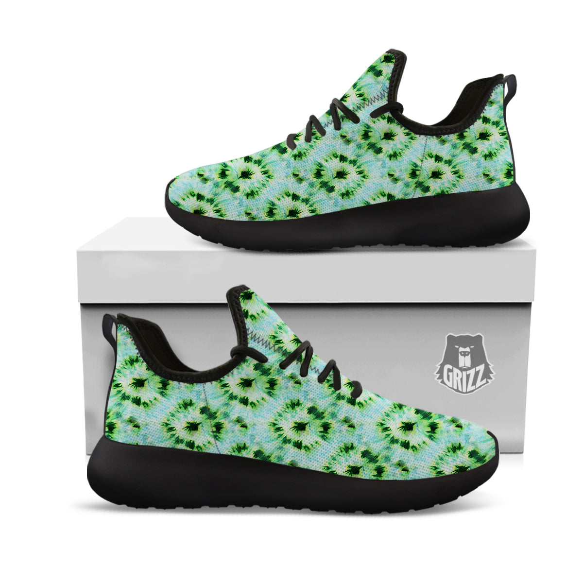 Tie Dye Black Green Watercolor Print Black Athletic Shoes-grizzshop