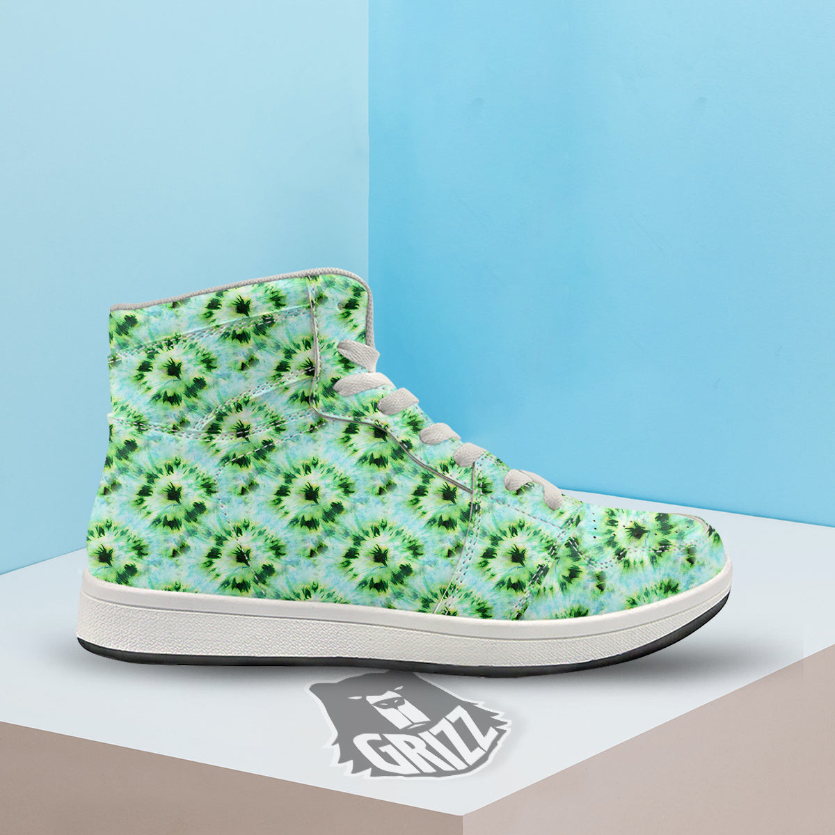 Tie Dye Black Green Watercolor Print High Top Sneakers-grizzshop