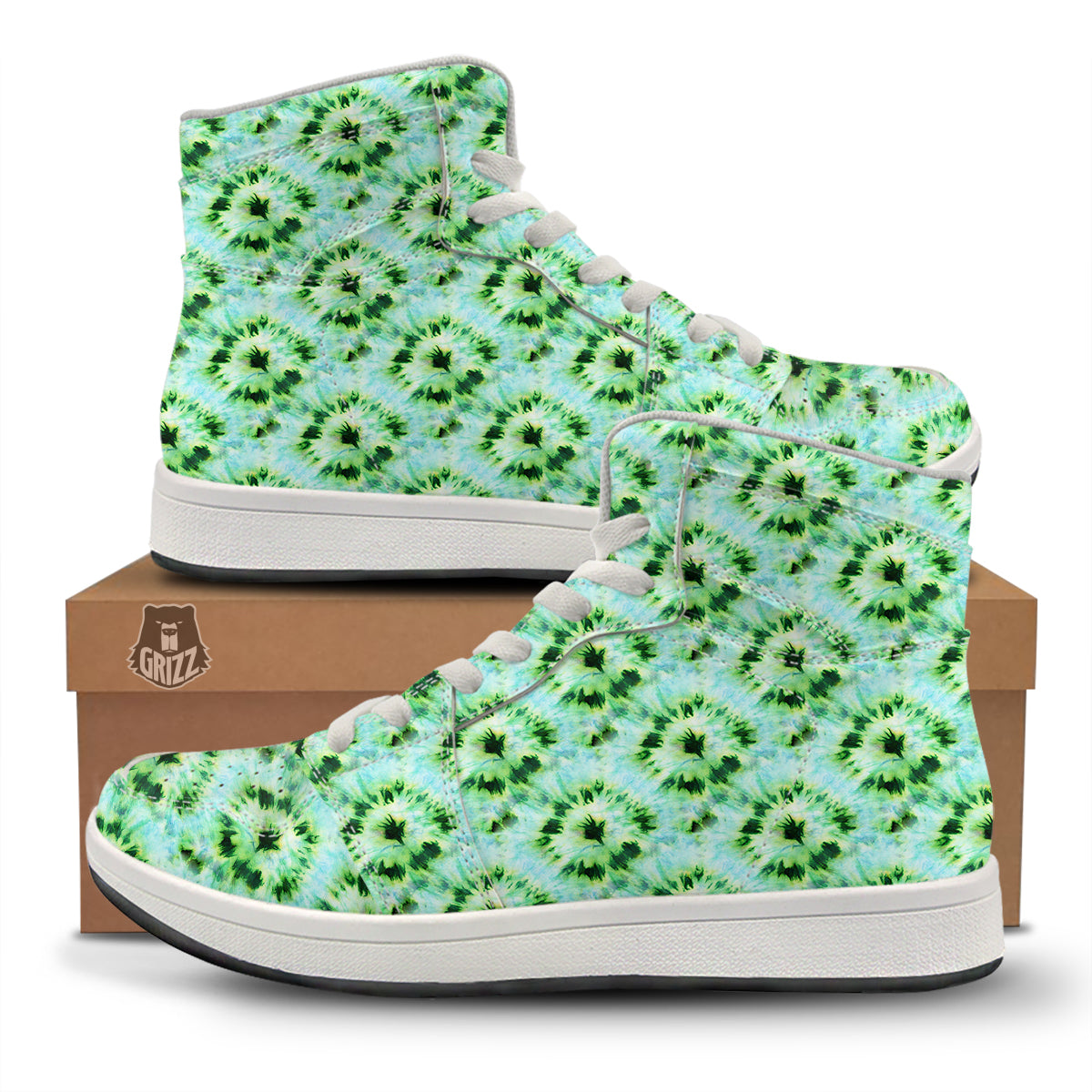 Tie Dye Black Green Watercolor Print High Top Sneakers-grizzshop