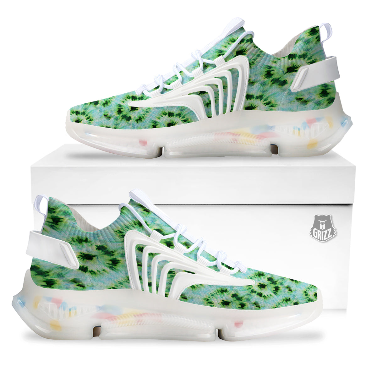 Tie Dye Black Green Watercolor Print White Gym Shoes-grizzshop