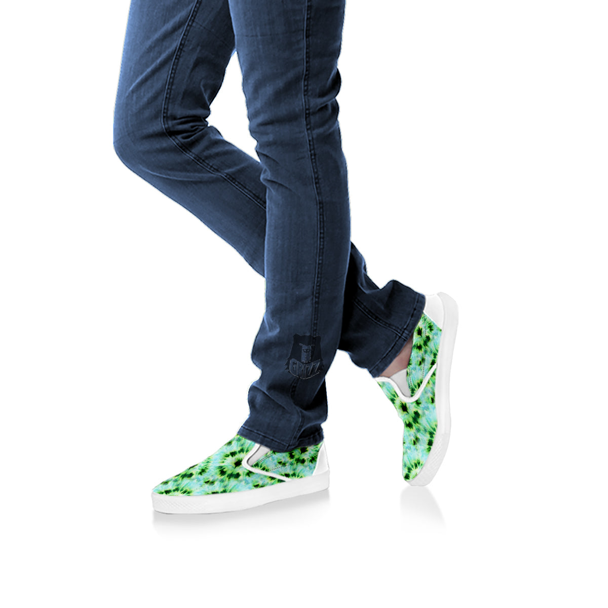 Tie Dye Black Green Watercolor Print White Slip On Shoes-grizzshop
