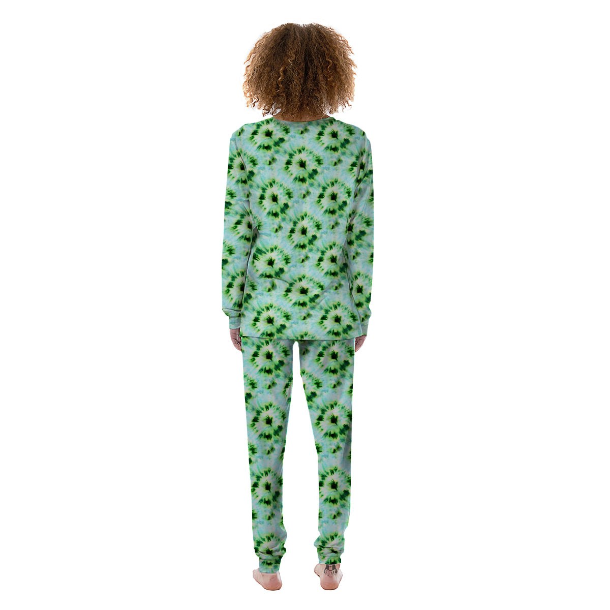 Tie Dye Black Green Watercolor Print Women's Pajamas-grizzshop