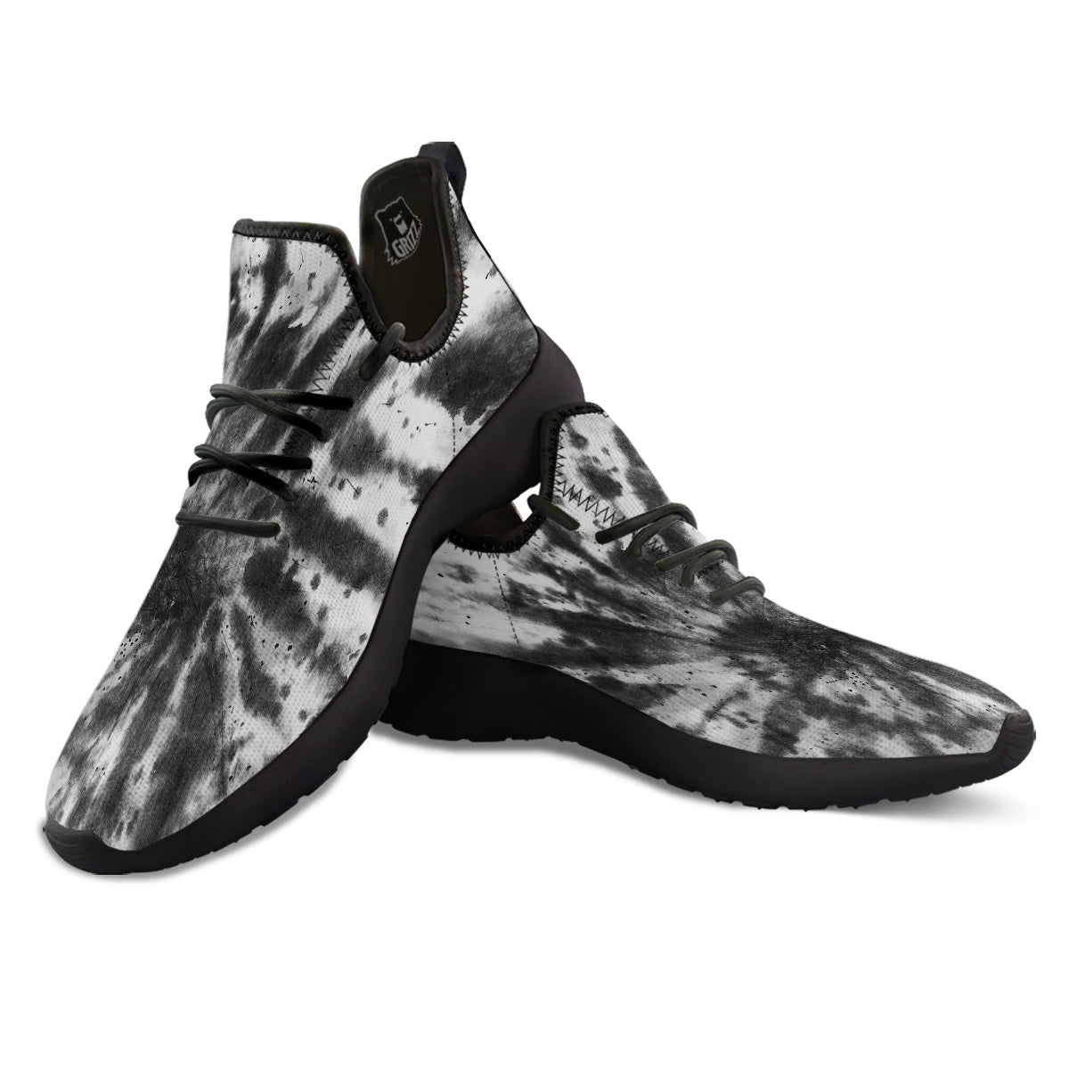 Tie Dye Black White Print Pattern Black Athletic Shoes-grizzshop