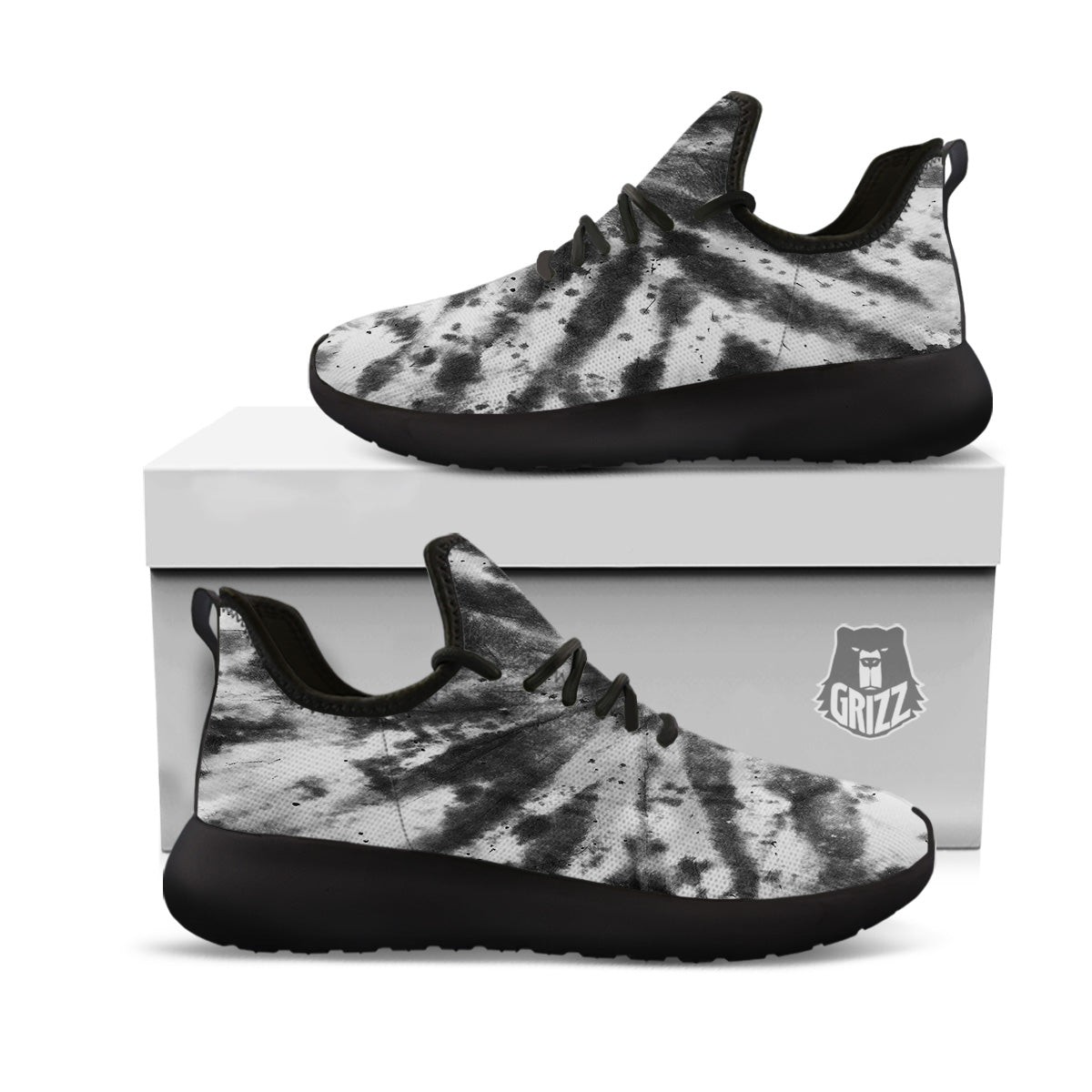 Tie Dye Black White Print Pattern Black Athletic Shoes-grizzshop